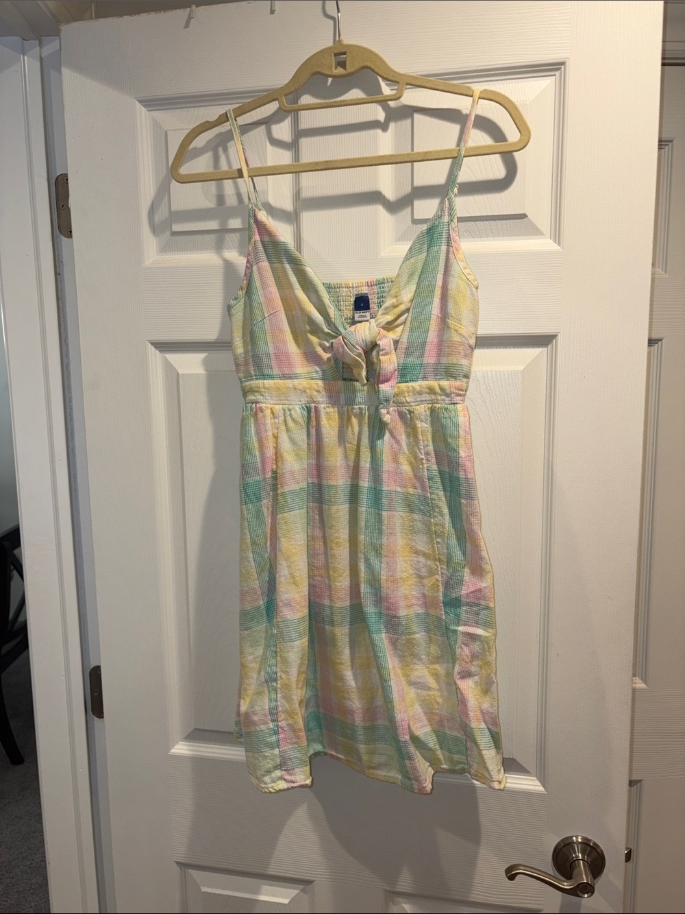 Old Navy Pastel Plaid Tie-Front Dress in Mint, Pink & Yellow